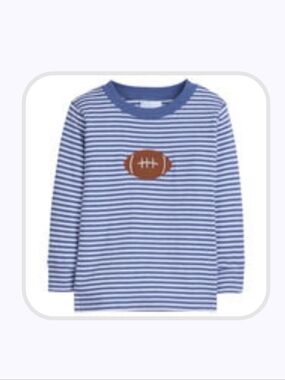 Little English Blue Striped Long Sleeve Tee with Football Patch
